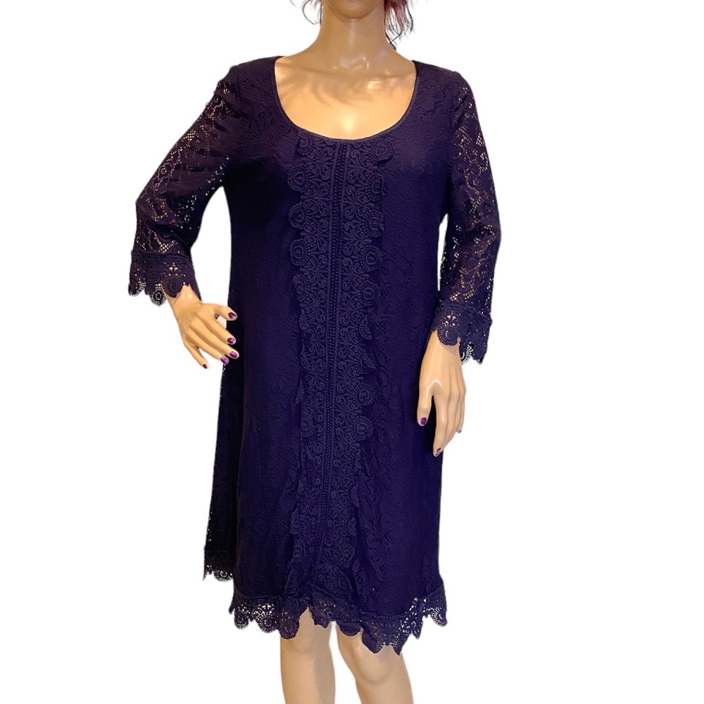 Jessica Howard 3/4 Sleeves Lace Overlay Lined Stretch Sheath Dress Size 12 EUC